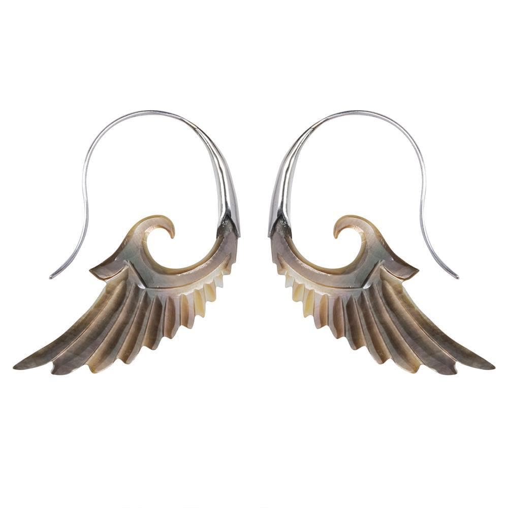 
                  
                    Mother of Pearl Sterling Silver Boho Spiral Angel Eagle Wing Earrings
                  
                