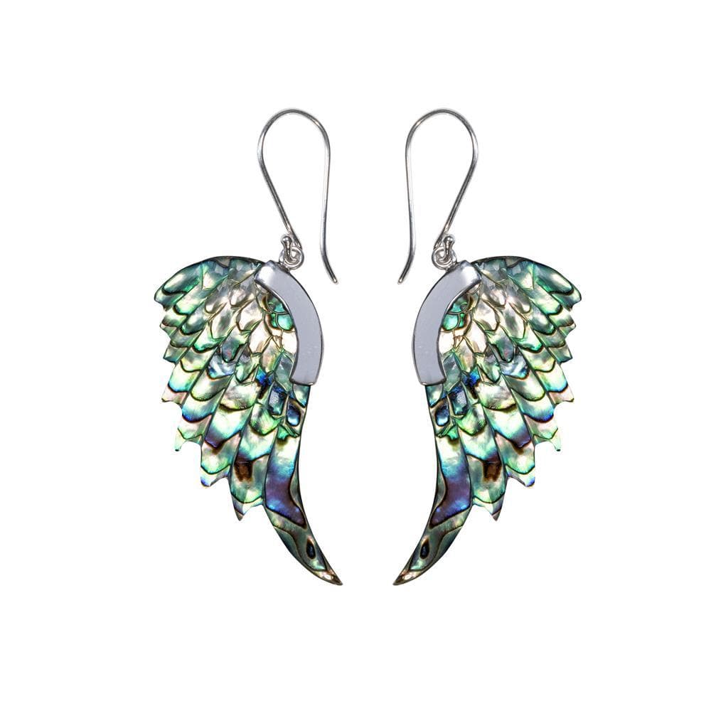 
                  
                    Abalone Shell Sterling Silver Tribal Carved Angel Eagle Wing Earrings
                  
                