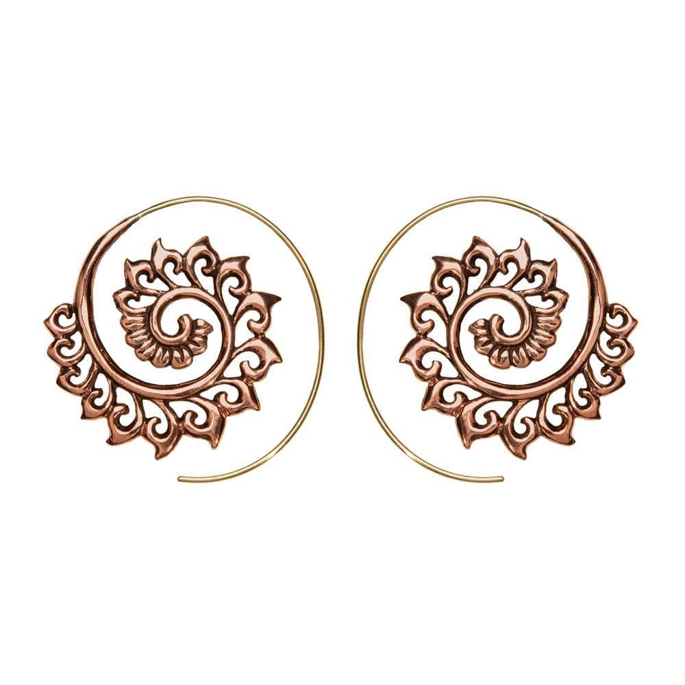 Gold Brass Copper Ocean Wave Swirl Tribal Spiral Threader Earrings