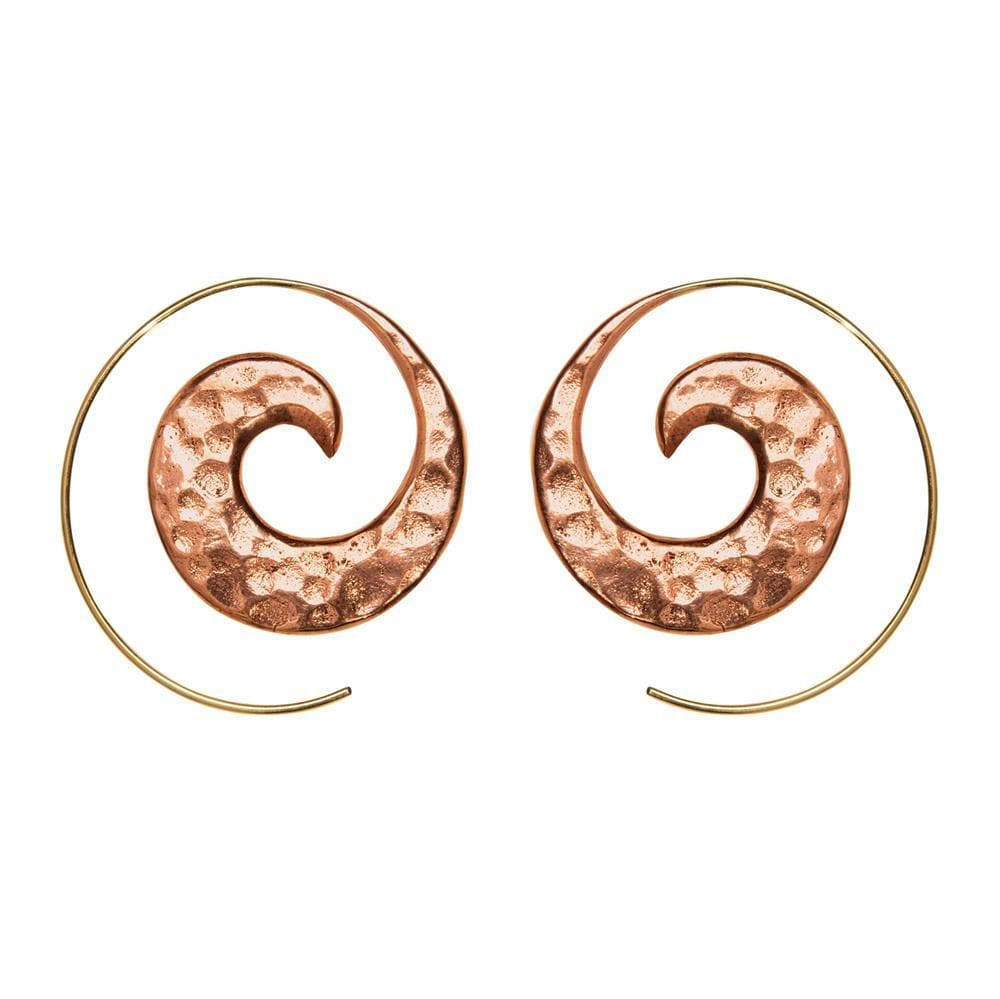 Gold Brass Copper Round Tribal Hammered Spiral Threader Earrings