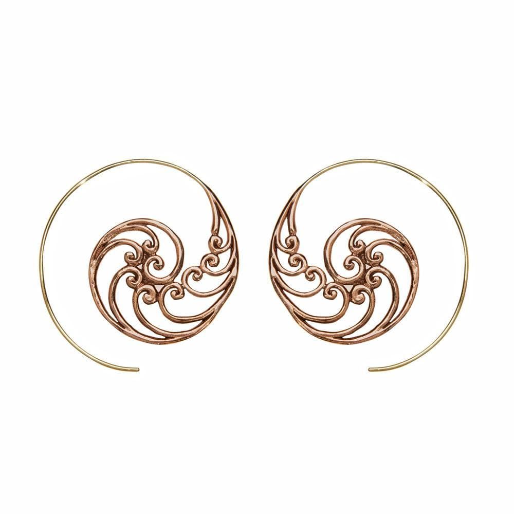 Gold Brass Copper Ocean Wave Round Spiral Threader Earrings