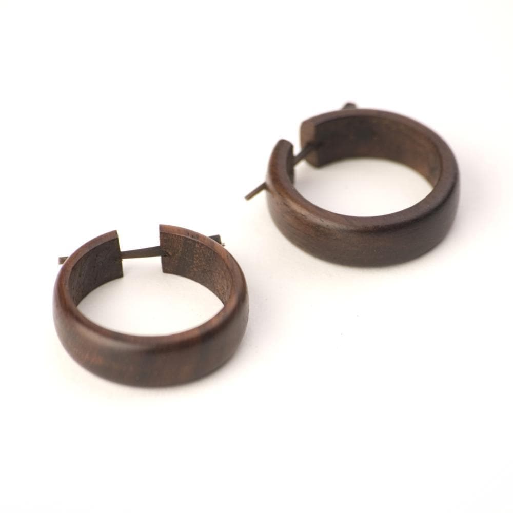 Wood Round Hoop Pin Earrings Beach Style Hoops With Stick Posts