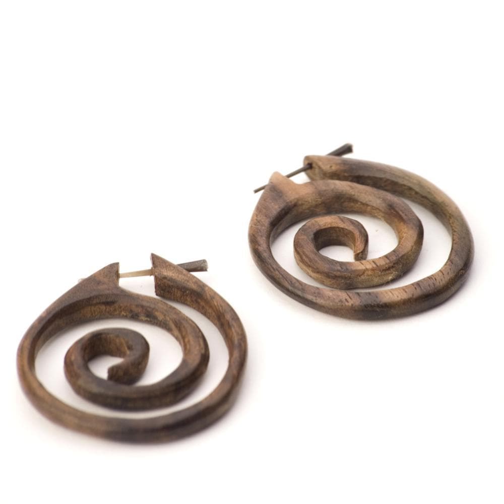 
                  
                    Wood Round Disc Spiral Hoop Pin Earrings Wooden Hoops With Stick Posts
                  
                
