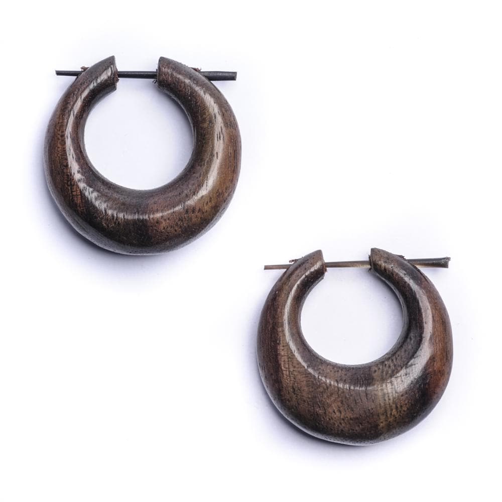 
                  
                    Wood Chunky Hoop Pin Earrings Tribal Boho Design With Stick Posts
                  
                