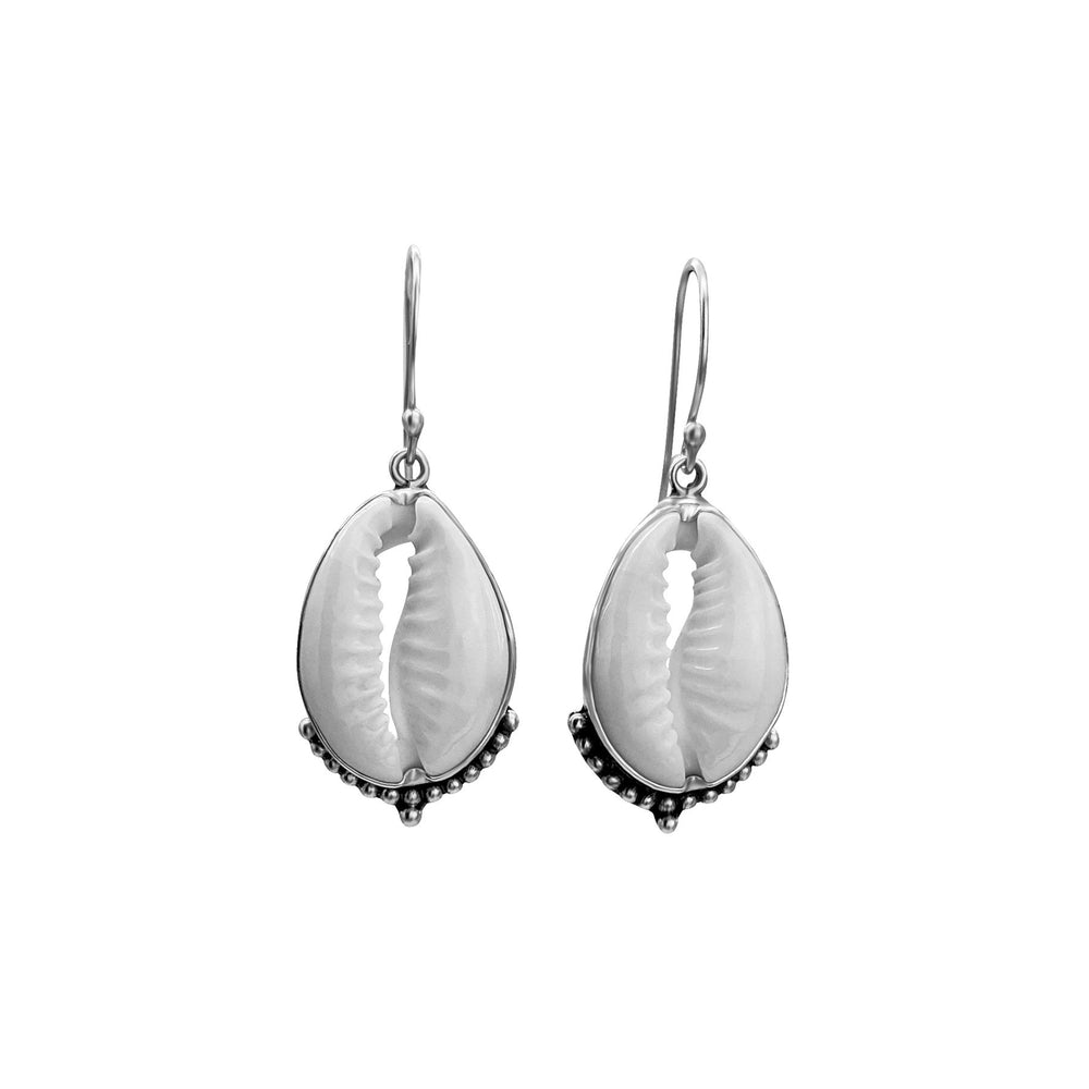 
                  
                    Sterling Silver Cowrie Shell Bali Dot Work Dangle Earrings Beach Style
                  
                