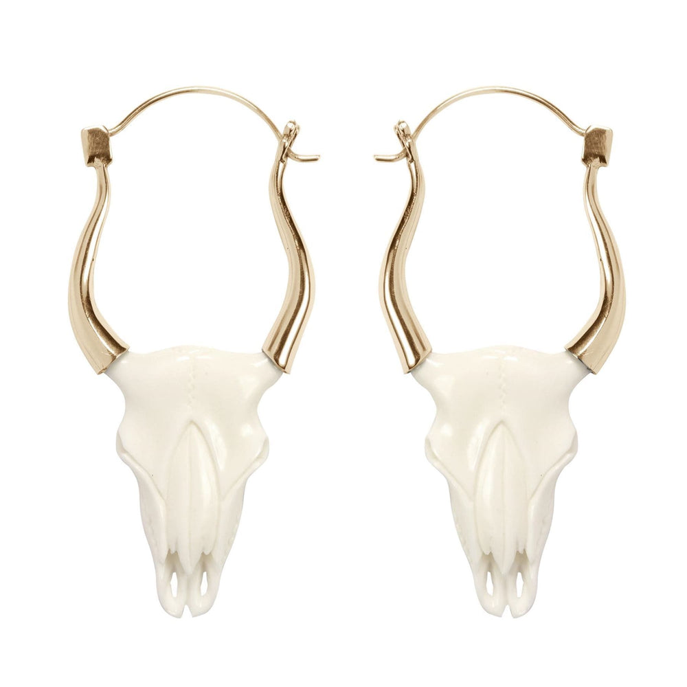 
                  
                    Bone Gold Brass Horn Tribal Buffalo Bull Cow Skull Earrings Gothic
                  
                