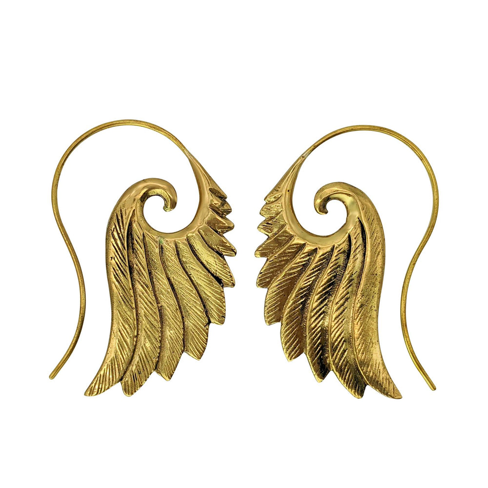 Gold Brass Bohemian Grecian Style Spiral Angel Wing Threader Earrings