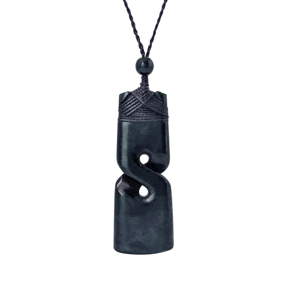 
                  
                    Dark Nephrite Jade Large Toki Twist Pikorua Pendant Cord Necklace
                  
                