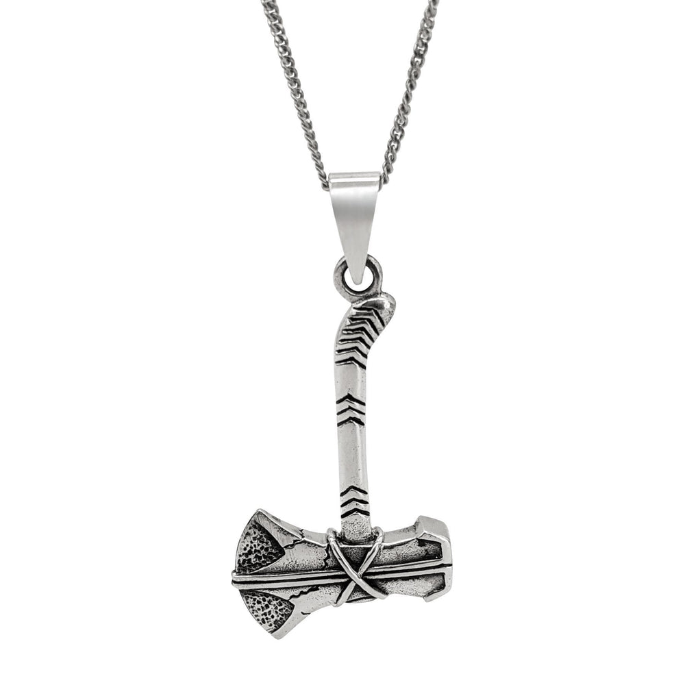 Sterling Silver Norse Viking Axe Pendant Necklace With Curb Chain
