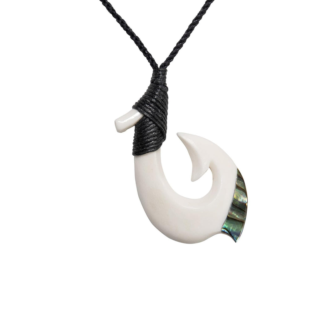
                  
                    Bone Abalone Shell Fish Hook Hei Matau Pendant Maori Style Necklace
                  
                