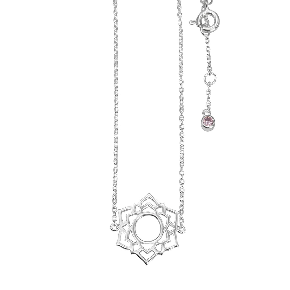 
                  
                    Sterling Silver Cut-Out Crown Chakra Yoga Pendant Cable Chain Necklace
                  
                