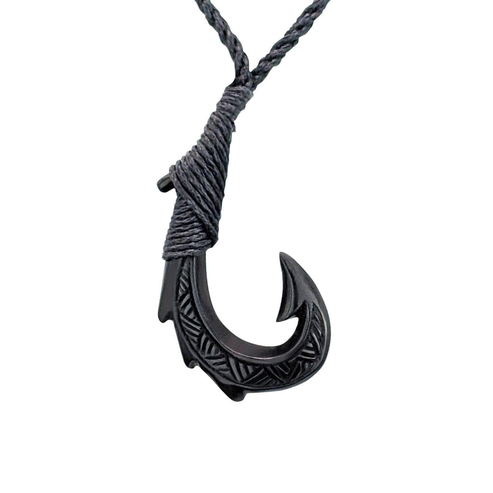 Horn Small Engraved Hei Matau Pendant Maori Style Cord Necklace