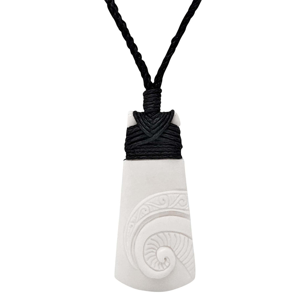 Bone Engraved Fern Frond Toki Pendant Maori Style Cord Necklace