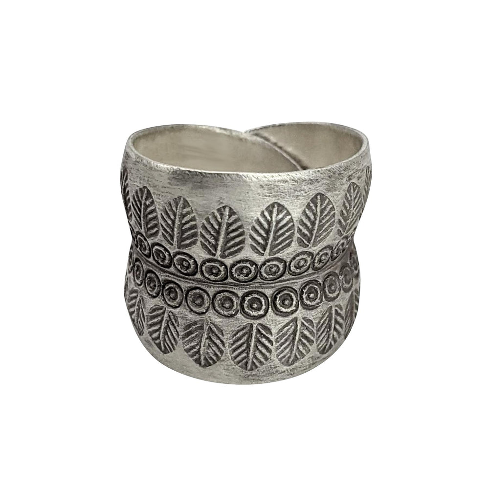 Pure Silver Hill Tribe Engraved Leaf Tree Forest Adjustable Wrap Ring
