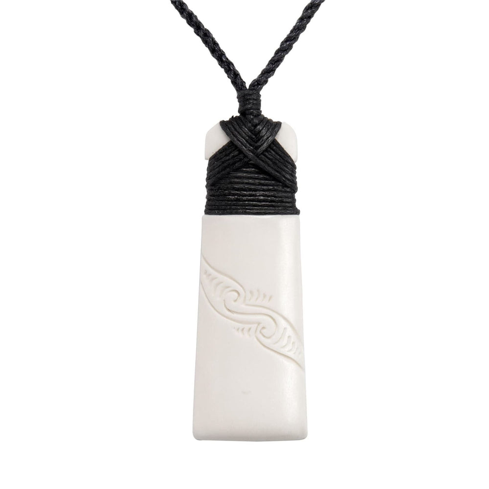 Bone Toki Engraved Double Koru Maori Style Pendant Cord Necklace
