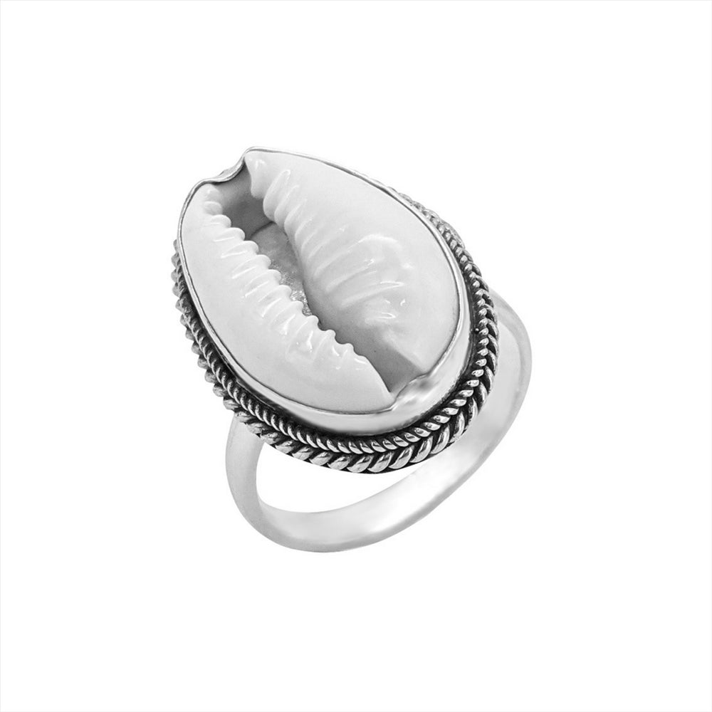 
                  
                    Sterling Silver Cowrie Shell Rope Frame Bali Boho Beach Style Ring
                  
                