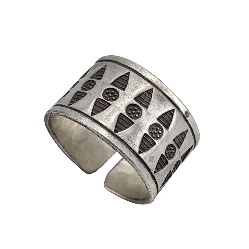 
                  
                    Pure Silver Hill Tribe Wide Band Flower Tribal Pattern Adjustable Ring
                  
                