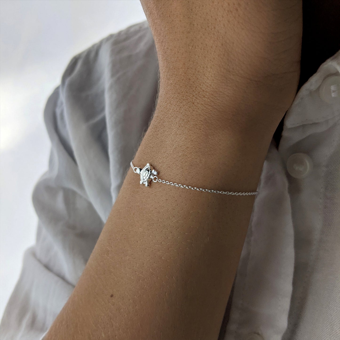 
                  
                    Sterling Silver Turtle Charm Chain Bracelet Ocean Inspired Jewellery
                  
                