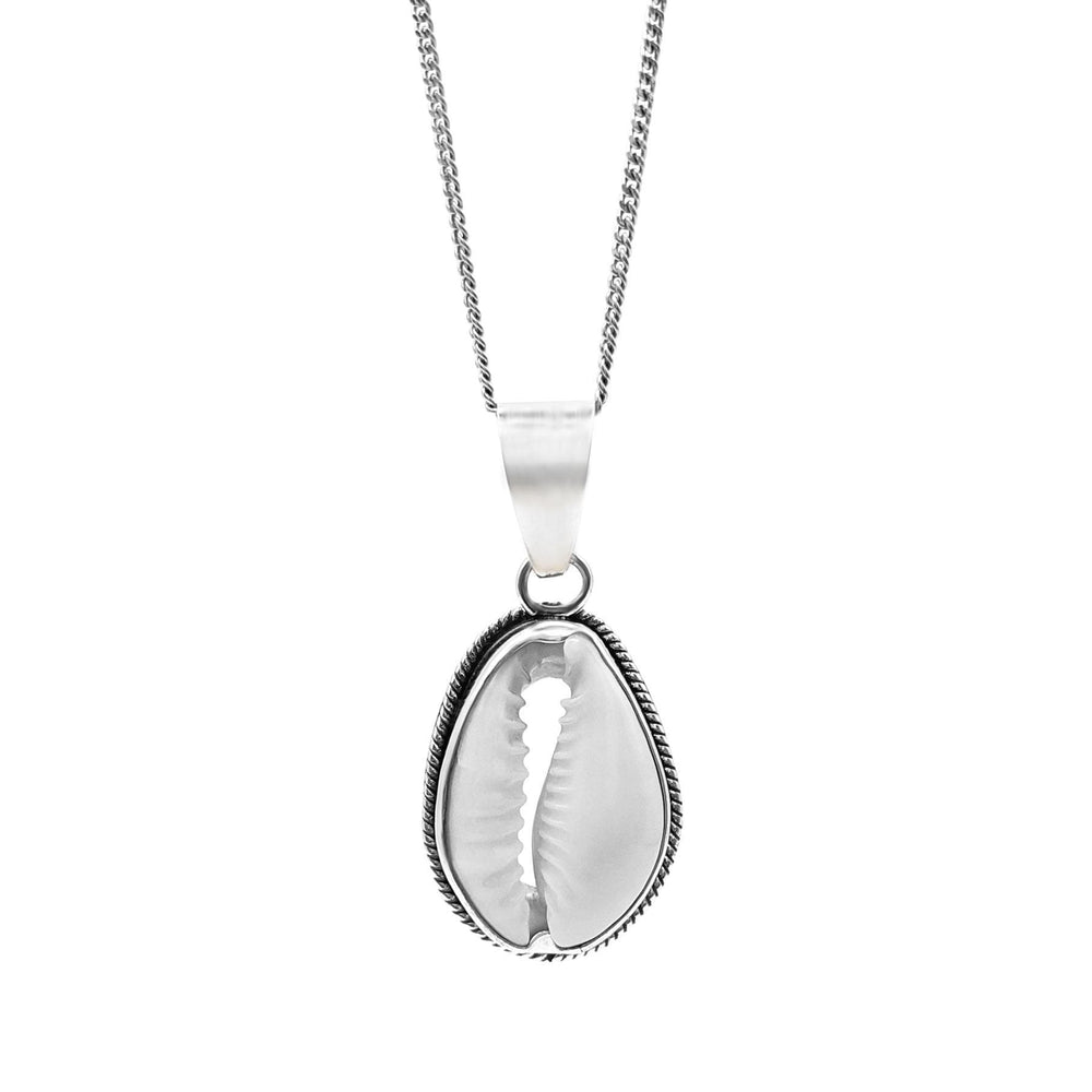 
                  
                    Sterling Silver Rope Framed Cowrie Shell Bali Boho Pendant Necklace
                  
                