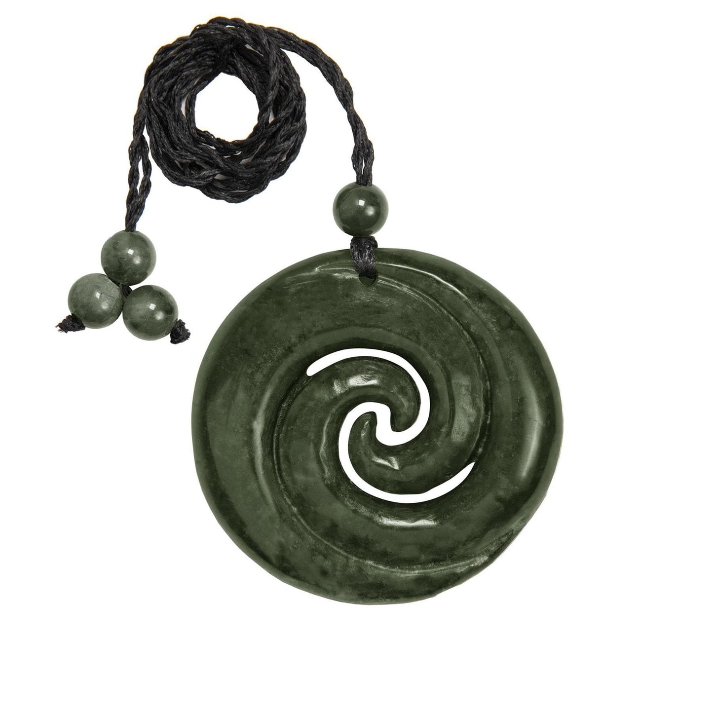 
                  
                    Nephrite Jade Large Disc Maori Style Double Koru Pendant Cord Necklace
                  
                