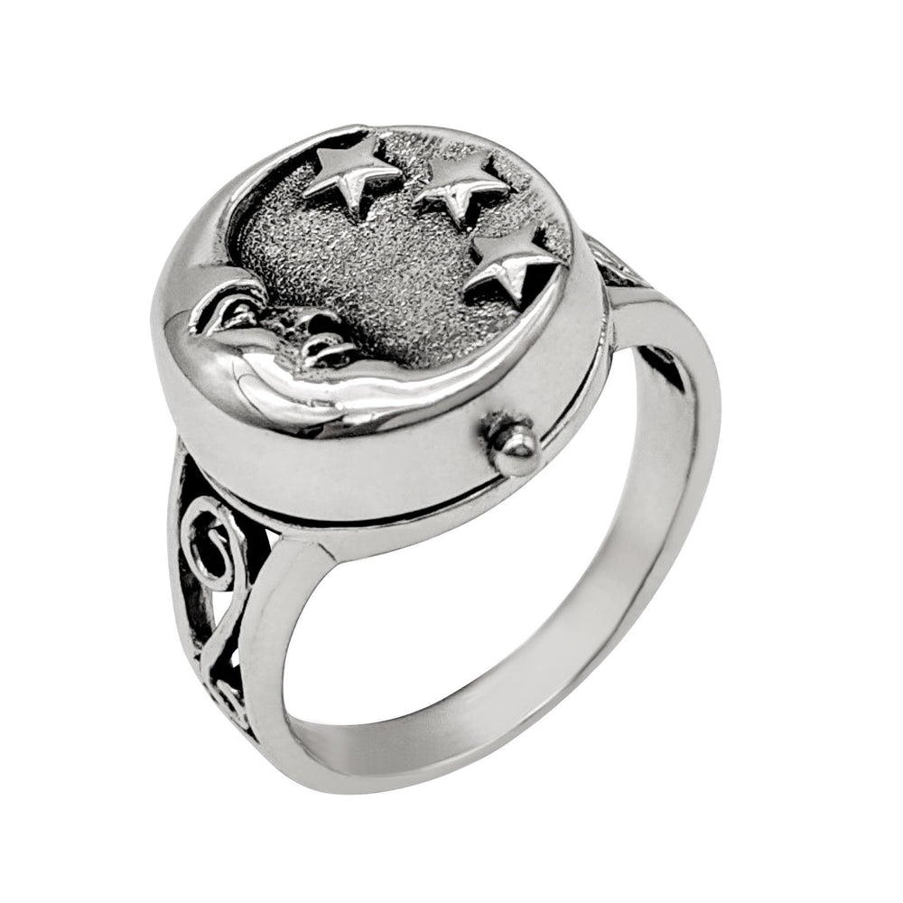 
                  
                    Sterling Silver Wiccan Gothic Moon & Stars Locket Signet Ring
                  
                