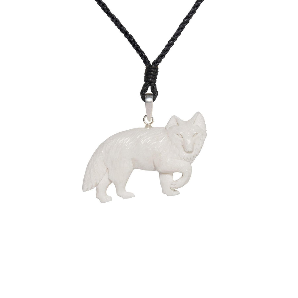 
                  
                    Bone Sterling Silver Carved Wolf Spirit Totem Pendant Cord Necklace
                  
                
