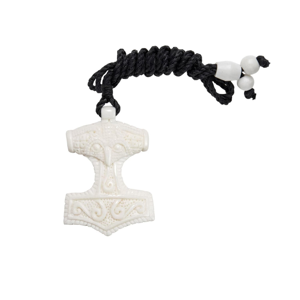 
                  
                    Bone Viking Mjolnir Thor's Hammer Pendant Tribal Norse Cord Necklace
                  
                