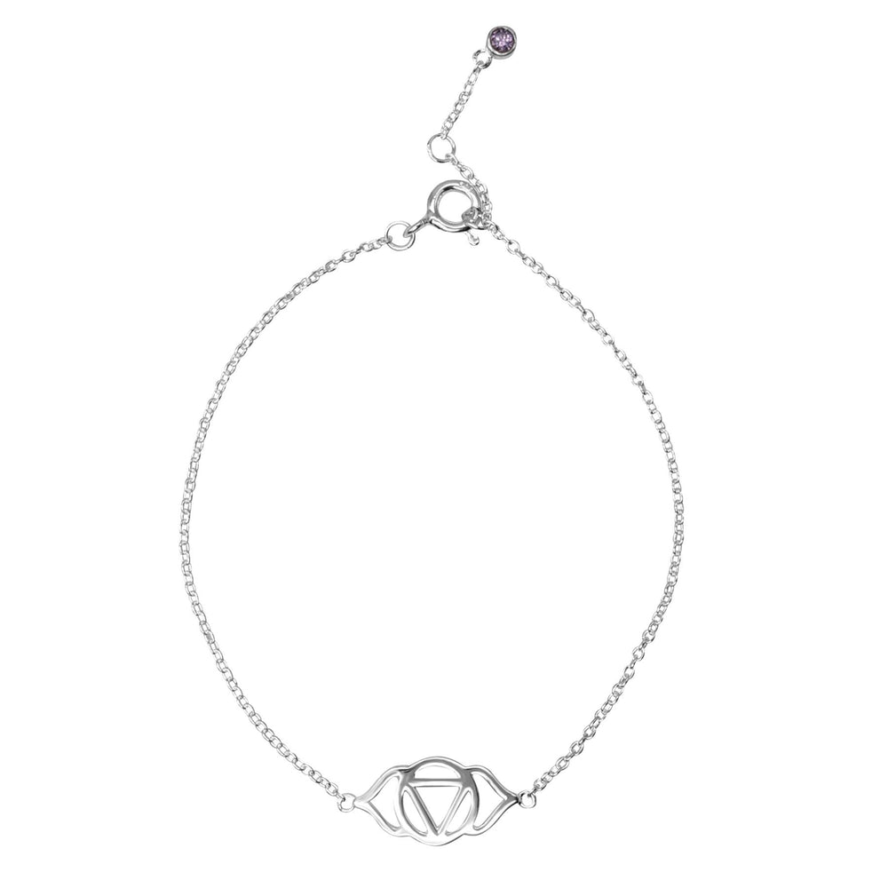 Sterling SIlver Cut-Out Third Eye Chakra Thin Cable Chain Bracelet
