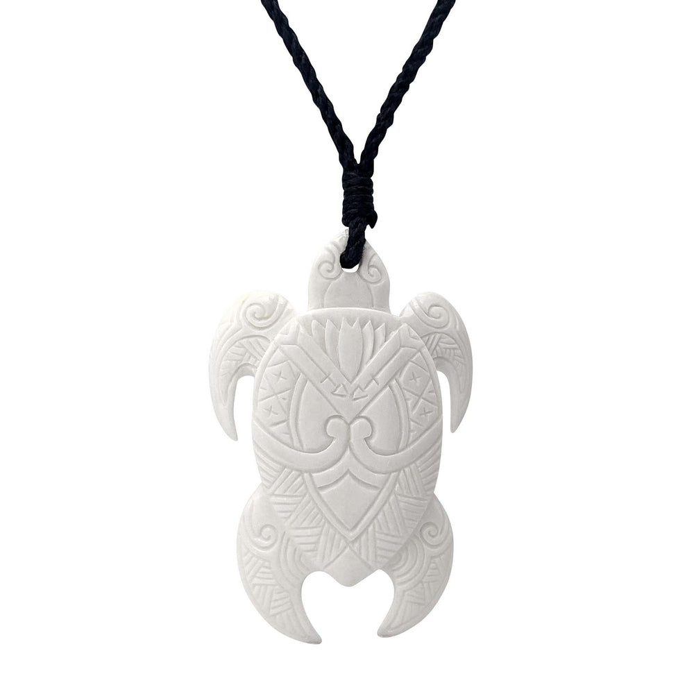 Bone Engraved Sea Turtle Maori Style Pendant Surfer Cord Necklace