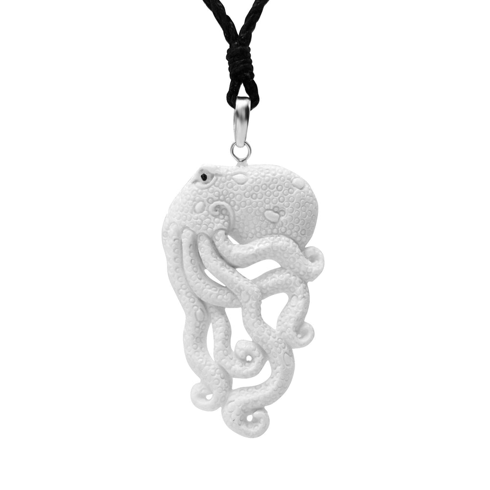 Bone Sterling Silver Large Ocean Octopus Pendant Surfer Cord Necklace