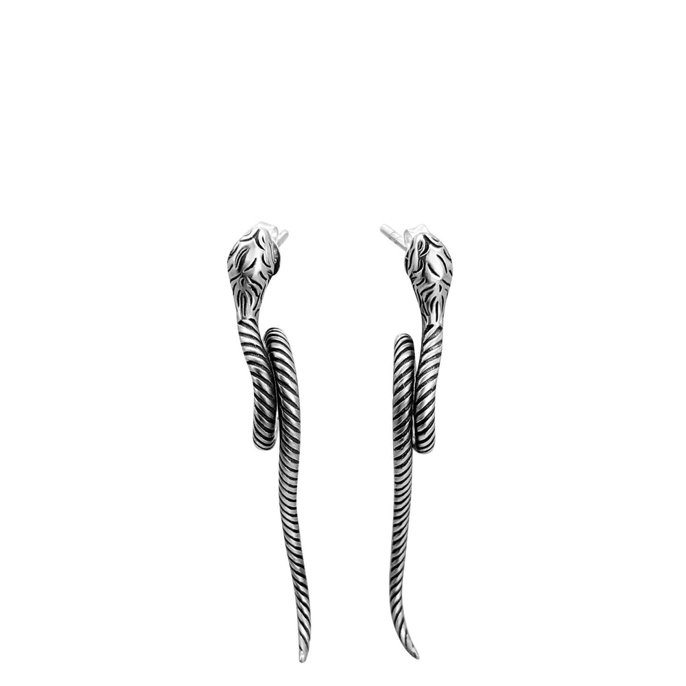 Sterling Silver Long Drop Gothic Serpent Winding Snake Earrings