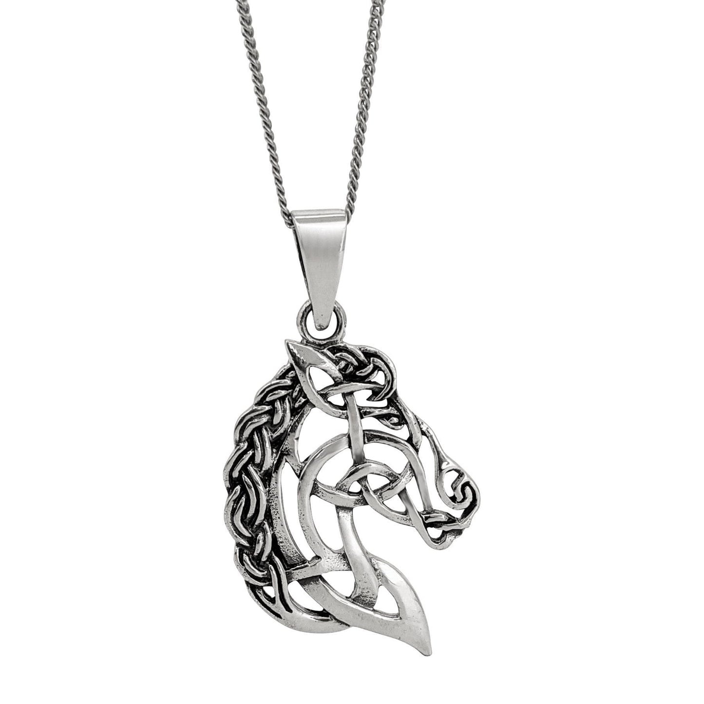 Sterling Silver Large Celtic Knot Horse Head Pendant Necklace