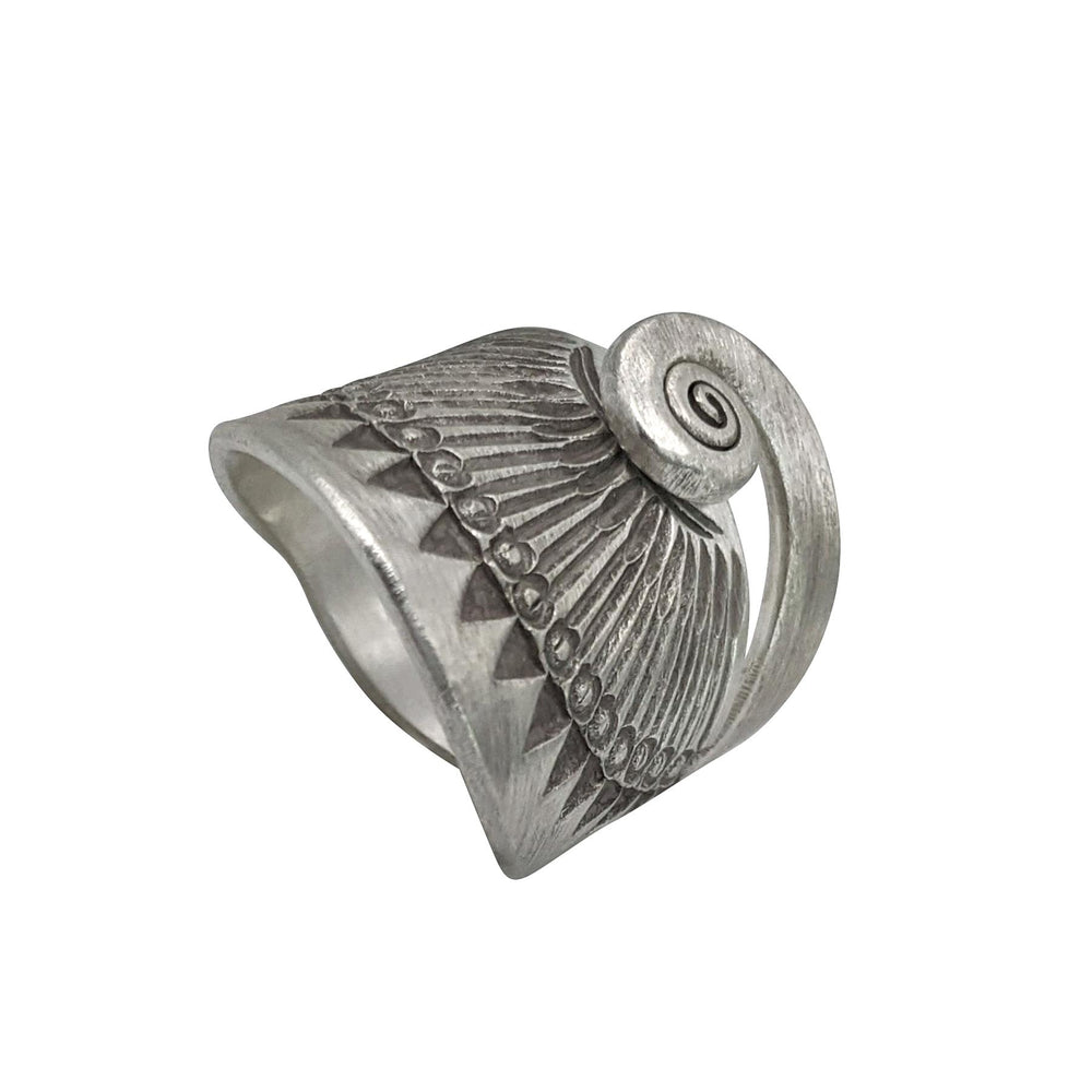 
                  
                    Pure Silver Karen Hill Tribe Boho Peacock Motif Spiral Adjustable Ring
                  
                