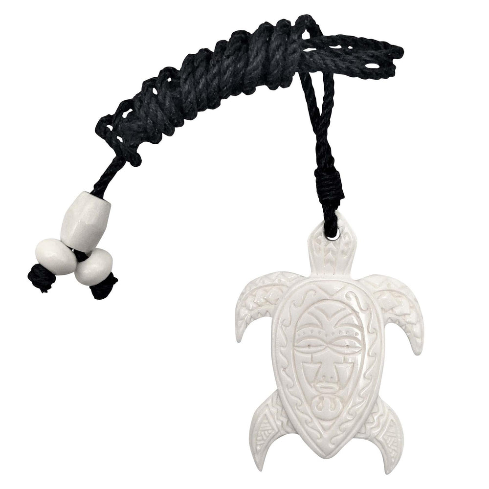 
                  
                    Bone Maori Style Mask Engraved Turtle Pendant Tribal Cord Necklace
                  
                