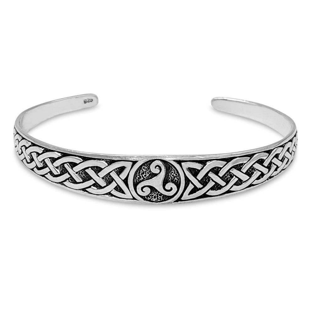 Sterling Silver Oxidised Celtic Triskelion Knot Adjustable Bangle