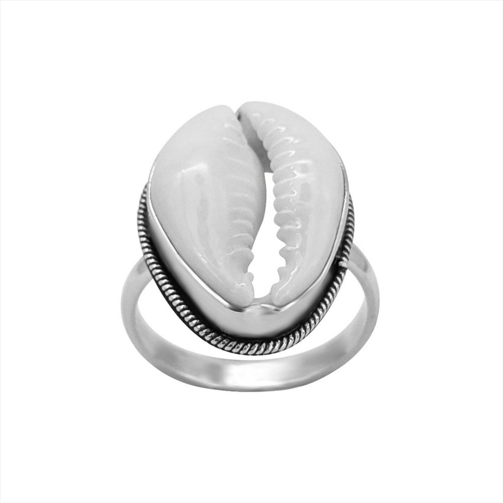 
                  
                    Sterling Silver Natural Cowrie Shell Seashell Rope Boho Bali Ring
                  
                