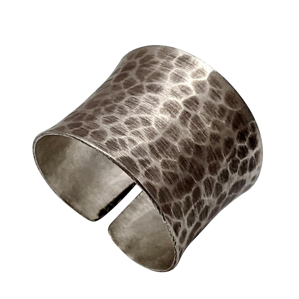 Pure Silver Hill Tribe Hammered Wide Band Rustic  Adjustable Ring