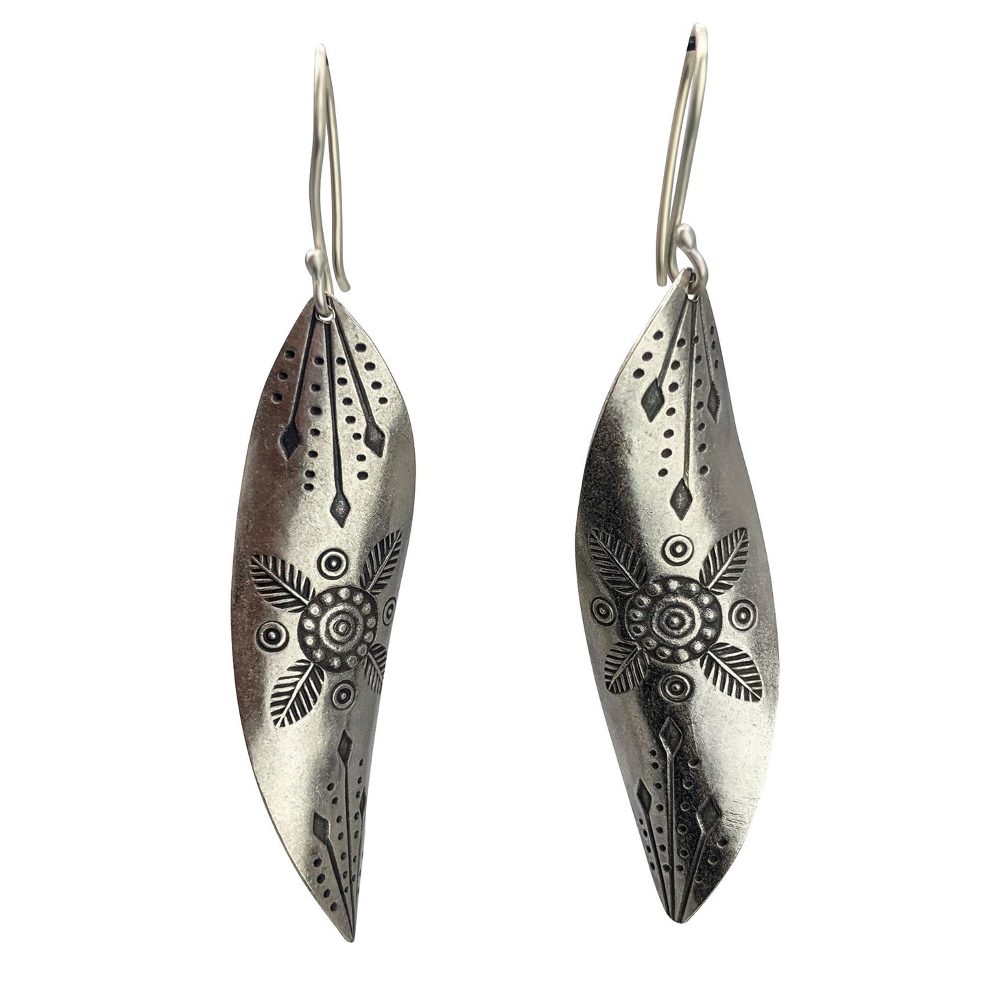 
                  
                    Pure Silver Hill Tribe Long Leaf Shaped Tribal Motif Drop Earrings
                  
                