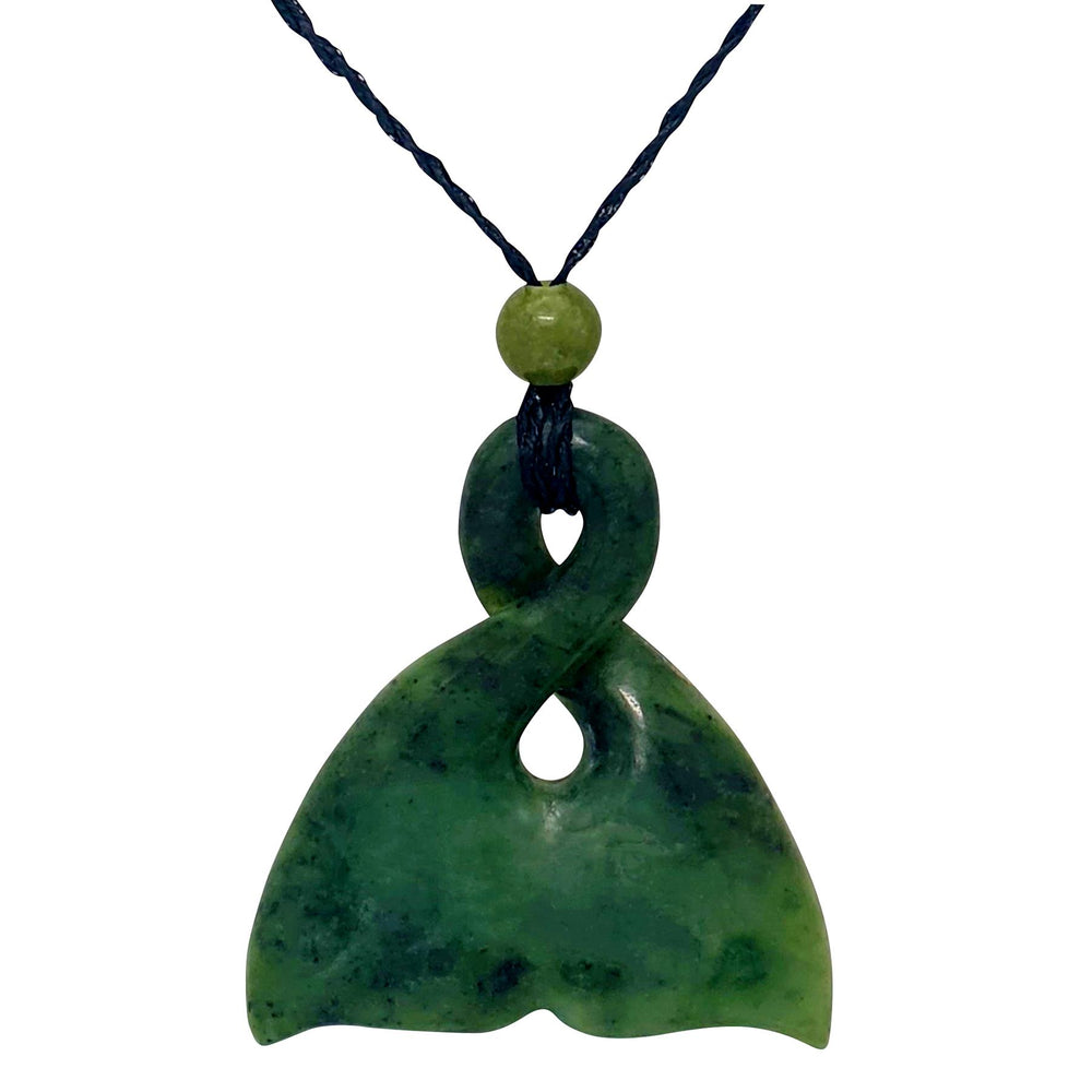 Nephrite Jade Large Whale Tail Pikorua Pendant Tribal Cord Necklace