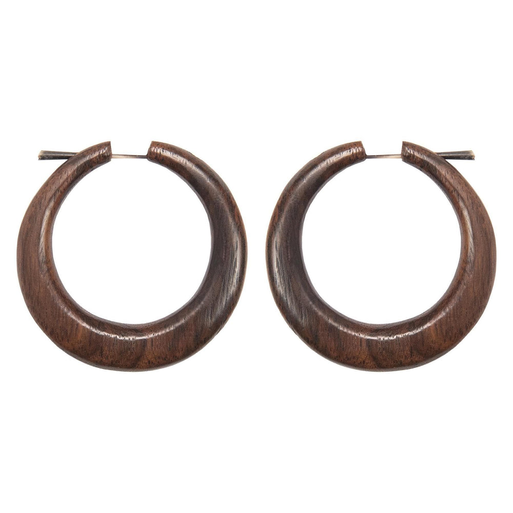 Wood Large Chunky Hoops Tribal Wooden Hoop Pin Earrings w/ Stick Posts