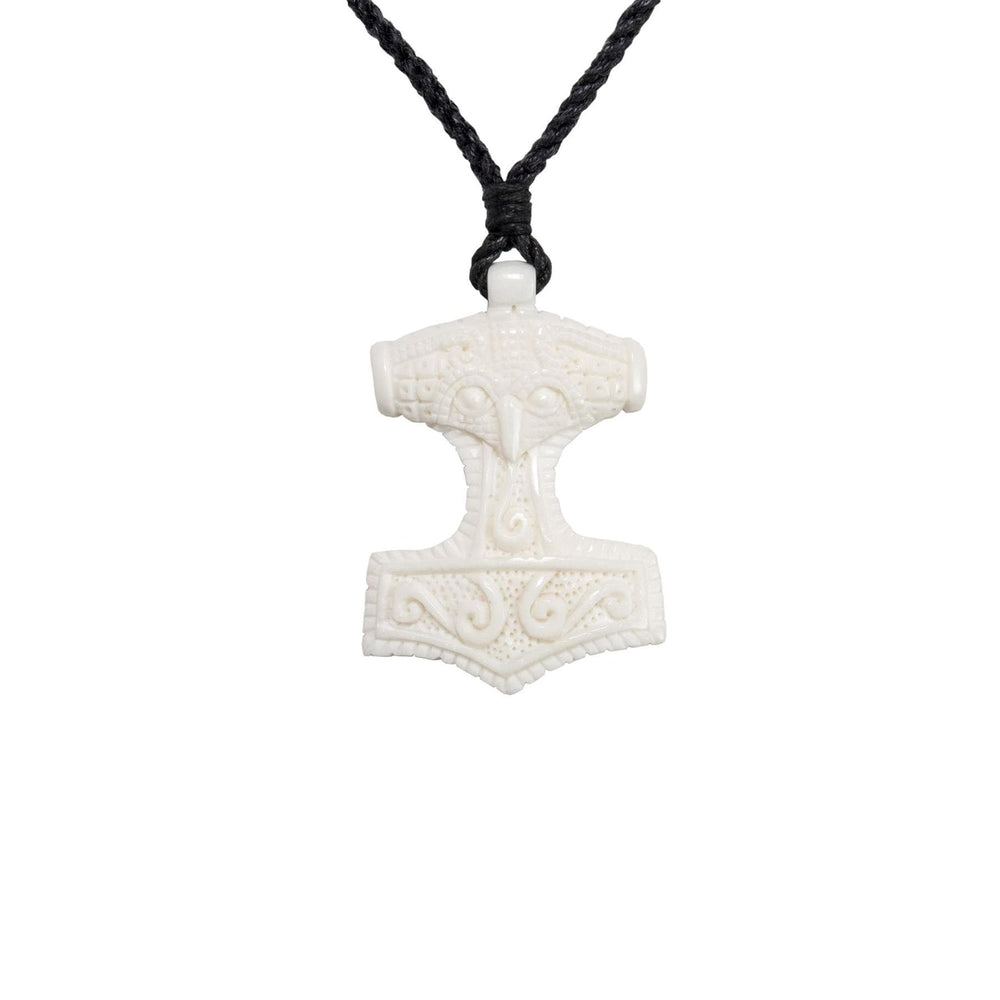 Bone Viking Mjolnir Thor's Hammer Pendant Tribal Norse Cord Necklace