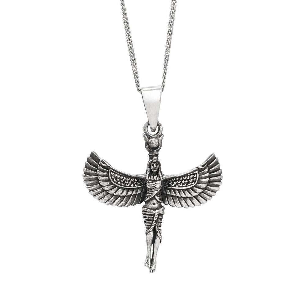 Sterling Silver Detailed Winged Egypt Goddess Isis Pendant Necklace