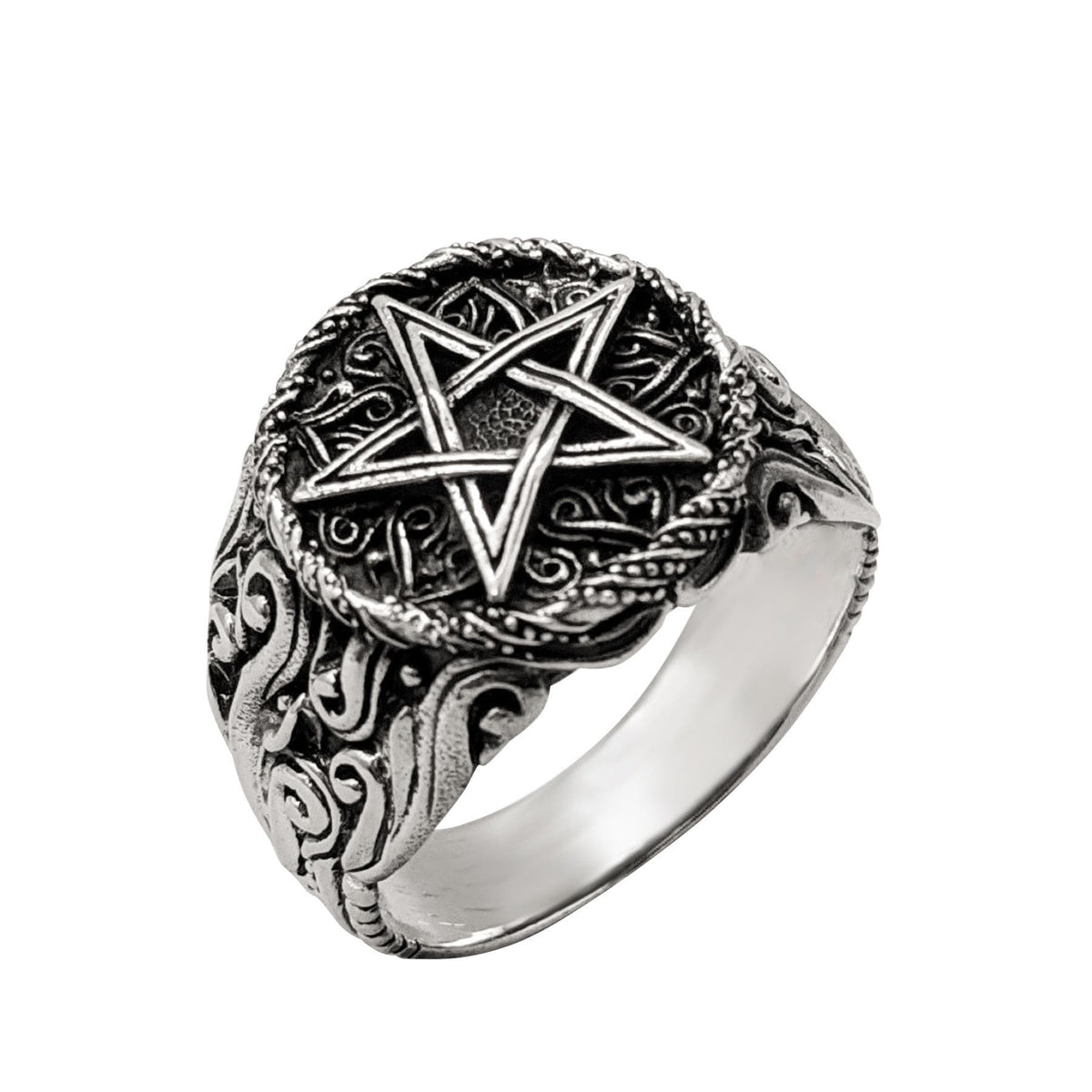 Sterling Silver Chunky Gothic Fire Pentacle Pentagram Signet Ring 81stgeneration