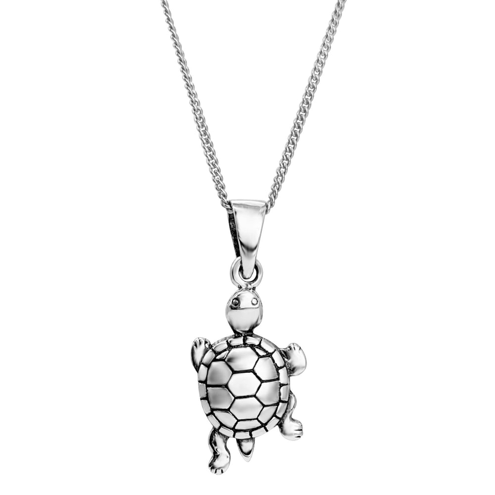 Sterling Silver Sea Turtle Pendant Curb Chain Necklace Ocean Inspired