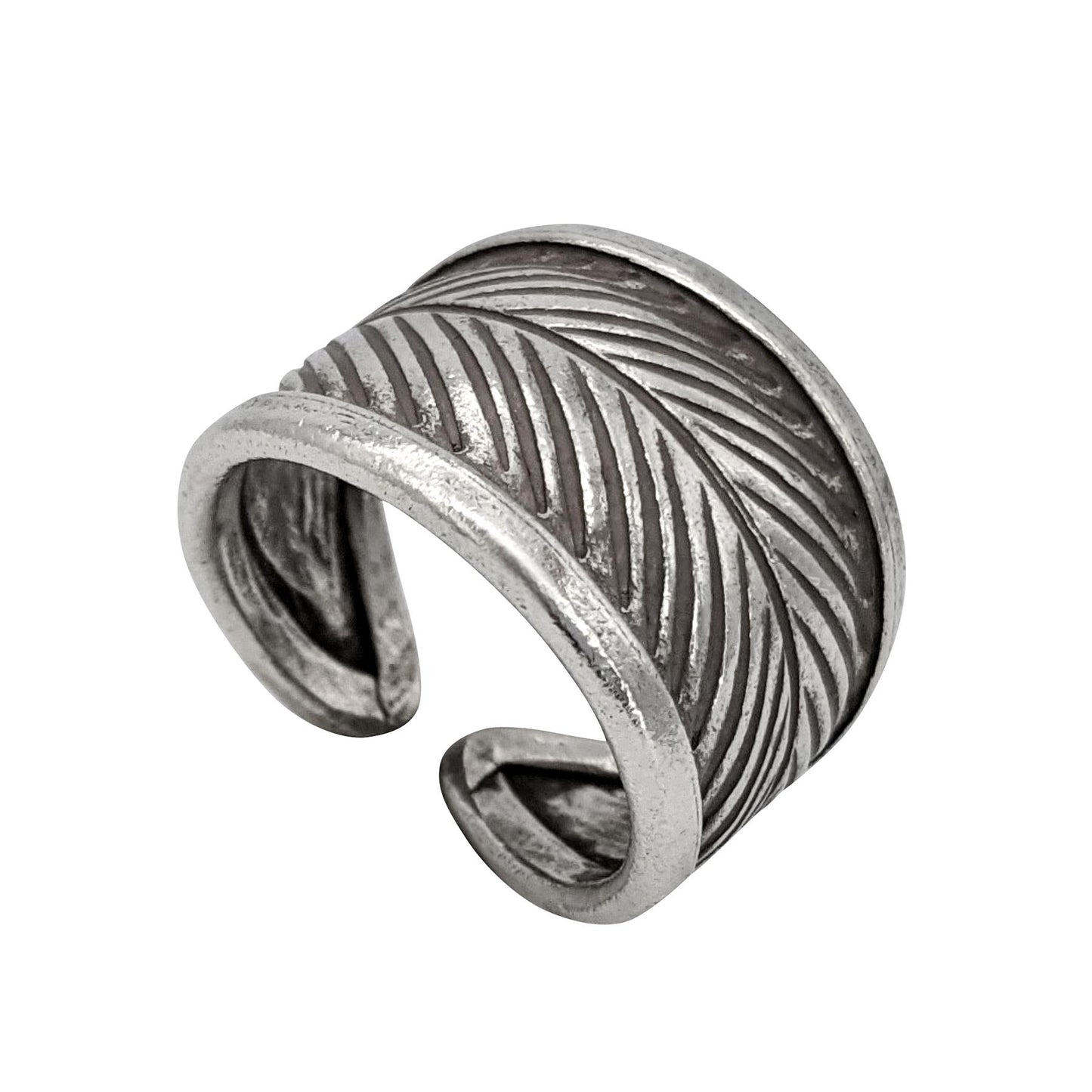
                  
                    Pure Silver Karen Hill Tribe Wide Chunky Leaf Feather Adjustable Ring
                  
                