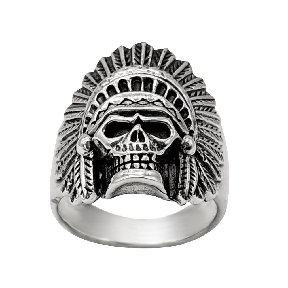 
                  
                    Sterling Silver Chunky Native American Chief Skull Biker Ring
                  
                
