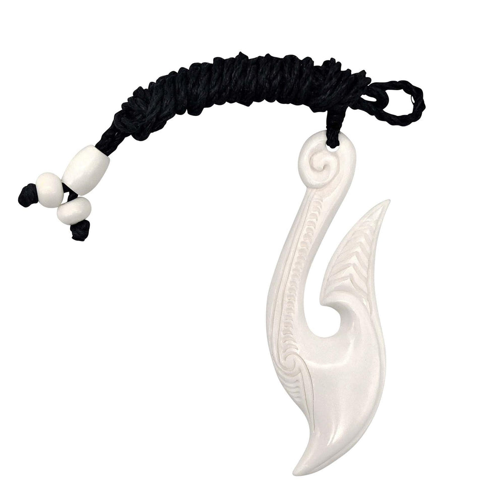 
                  
                    Bone Long Curved Hei Matau Fish Hook Pendant Maori Style Necklace
                  
                