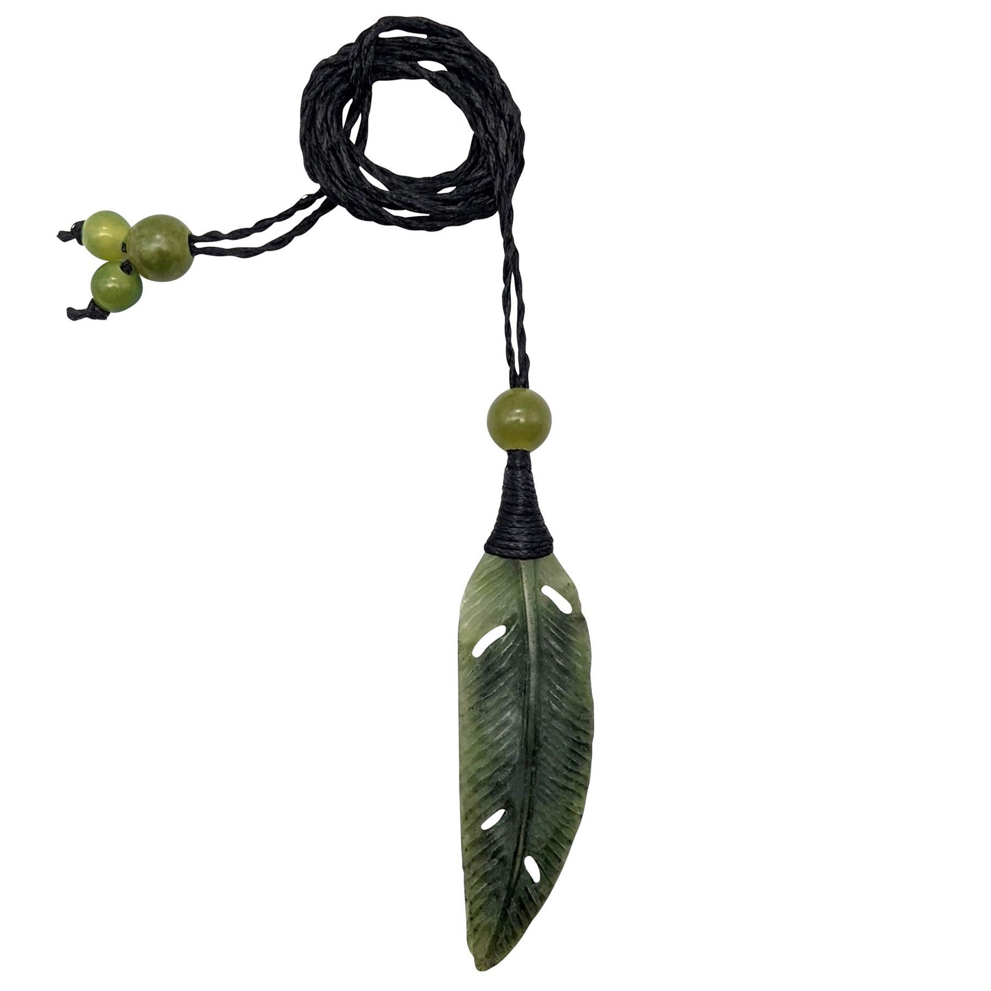
                  
                    Nephrite Jade Leaf Long Feather Pendant Boho Cord Gemstone Necklace
                  
                