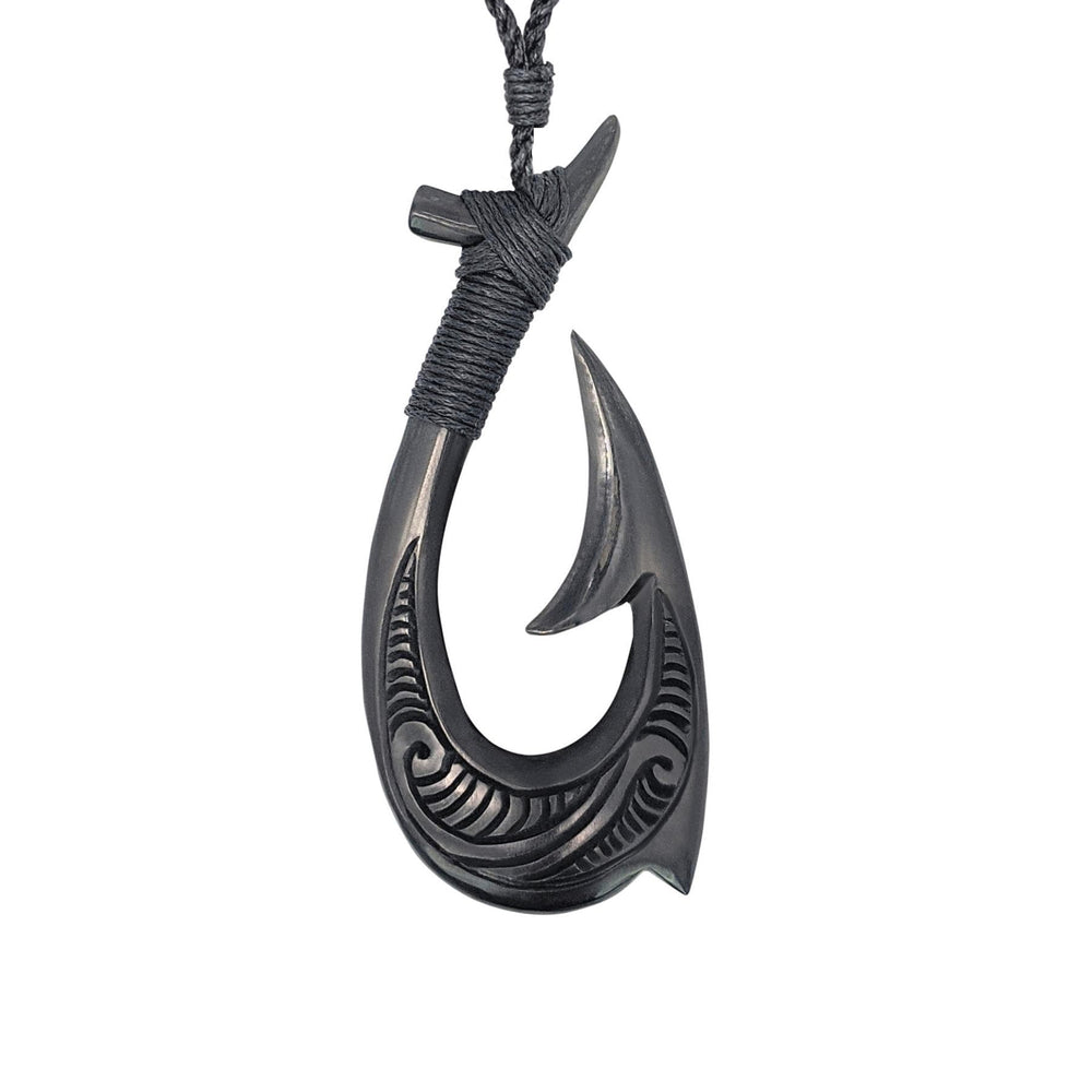 Horn Extra Large Hei Matau Engraved Pendant Tribal Cord Necklace