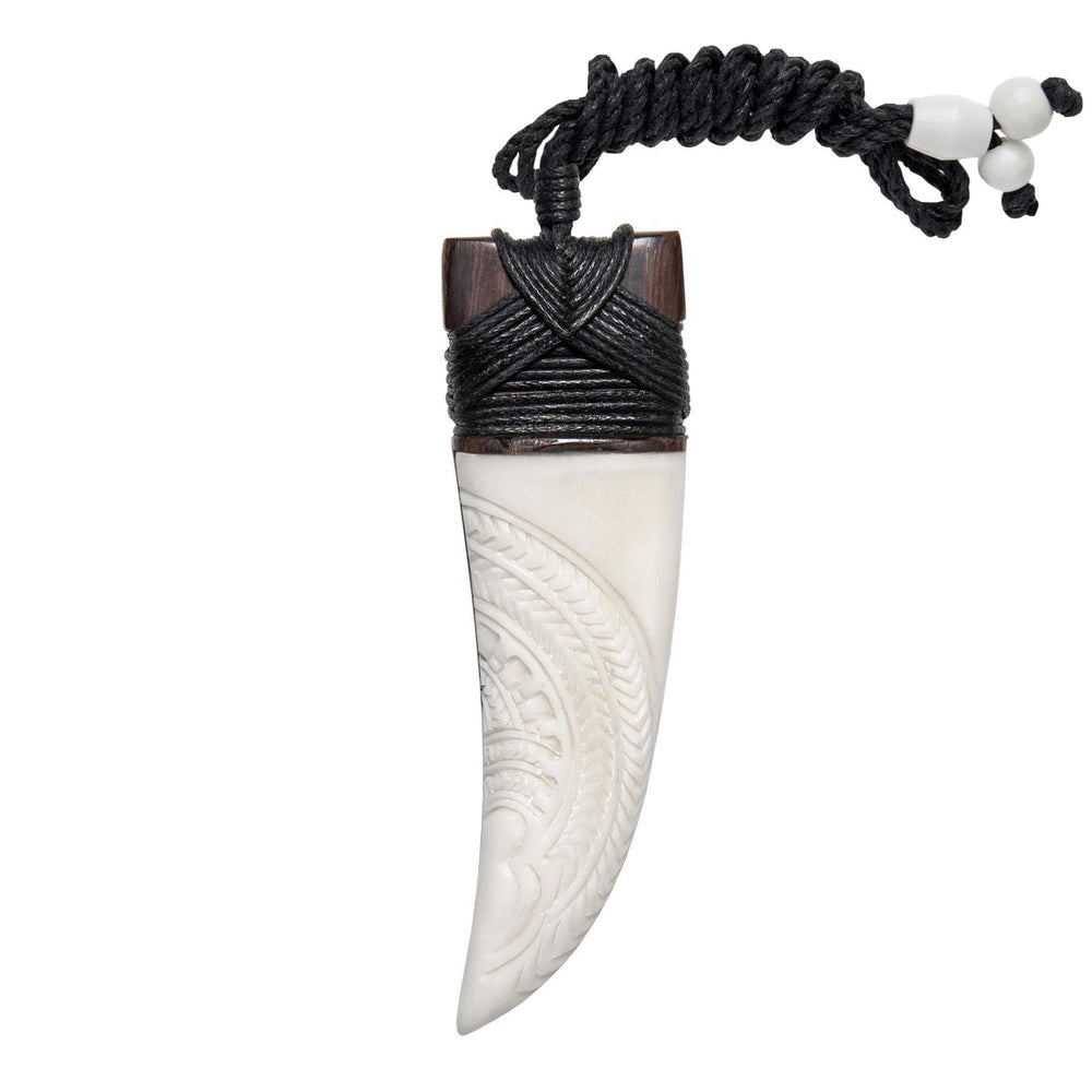 
                  
                    Bone Wood Engraved Niho Shark Tooth Pendant Maori Style Necklace
                  
                